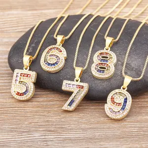 Lucky number pendant necklace with colored gemstones, suitable for daily wear and gift giving occasions, birthdays, anniversaries, graduations