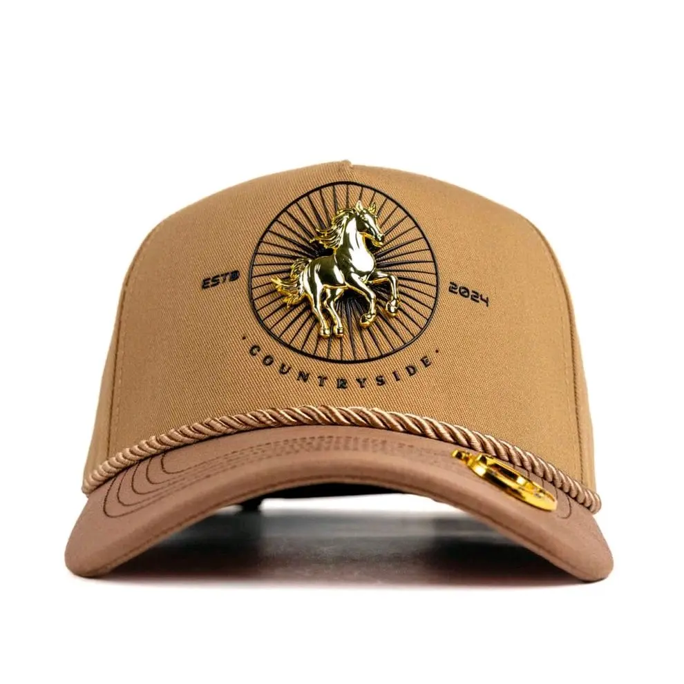 Men's Unisex Fit TKR horse's Brown-Gold Hat, Casual Stylish Look Headwear, 2 Colors Option for Daily Wear