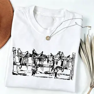 Western Vintage Style Saddle Tshirt Cowgirl Graphic Country Horse Western Clothing Stuff Western Outfit Women Tops Clothes