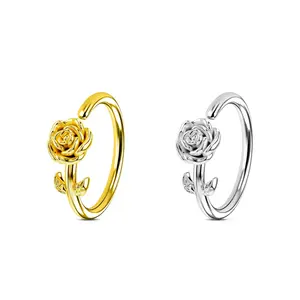 Oufer 20G Seamless Rose Nose Hoop - Elegant Copper Engraved Design for Piercing Jewelry