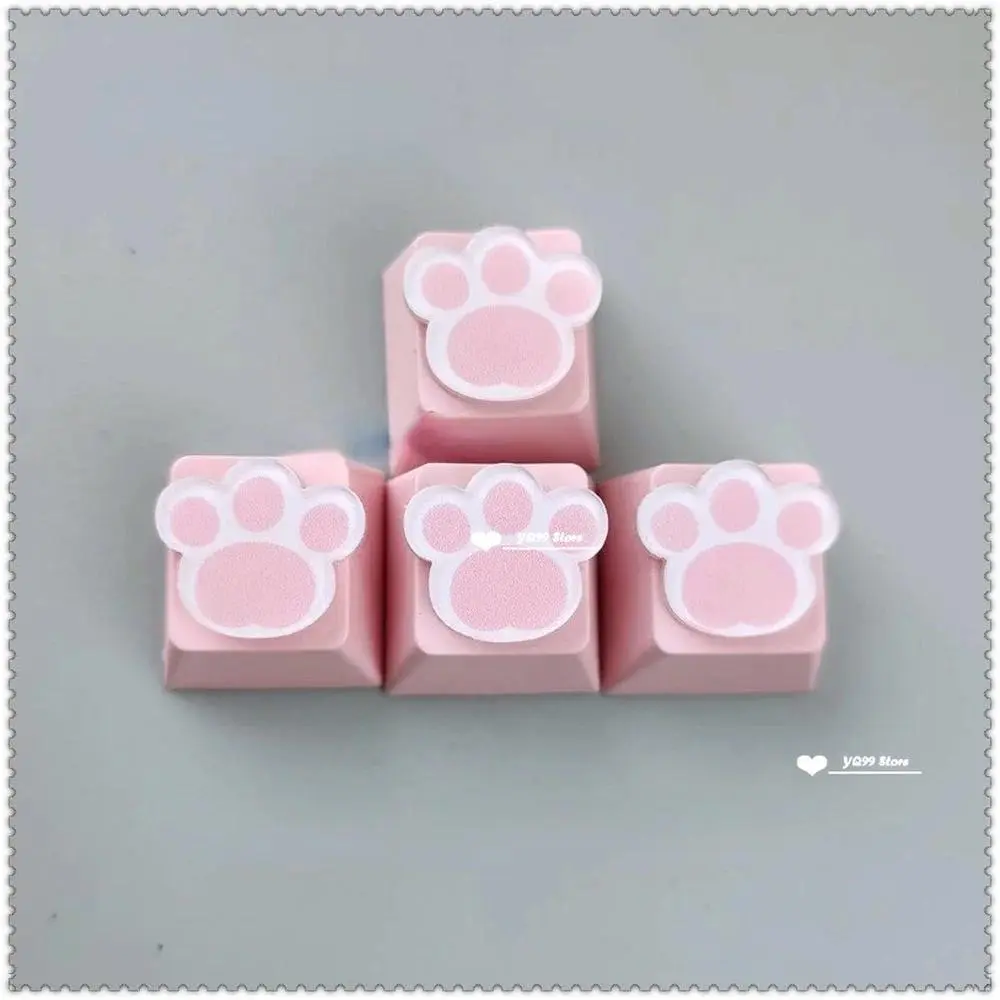 4pcs/set Lovely Cat Claw Key Cap Personality Cat Paw Keycaps for Mechanical Keyboard R4 Arrow Keys Pink Cute DIY Keycaps