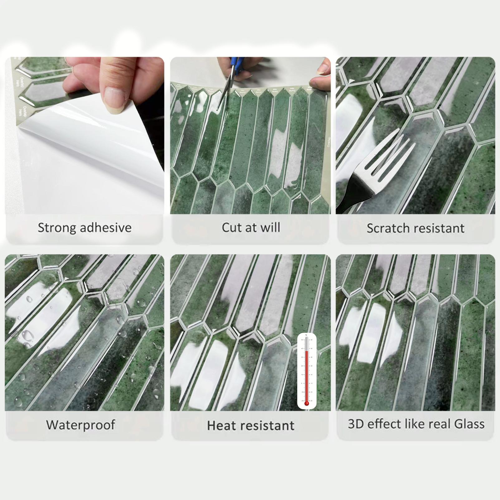 DEWOO Functional wall decor，Green Self-Adhesive Tiles — Waterproof, Moisture-Resistant, and Oil-Repellent; Easy to Install and Remove — Perfect for Interior Decoration.