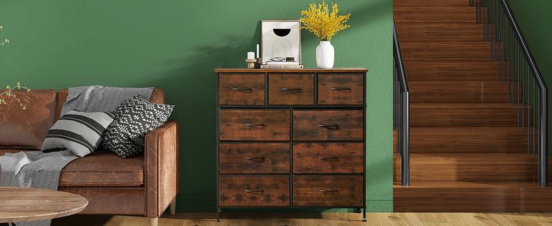 [Deal] Dresser for Bedroom with 9 Drawers, Clothes Drawer Fabric Closet Organizer Cabinet, Large Chest Storage Tower with Metal Frame & Wood Tabletop