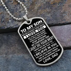 To My Son - Never Forget How Much l love You -  Military Ball Chain  great  gift Personalized Necklace Gothic Stainless Steel