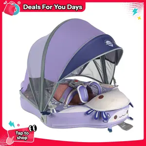 Mambobaby  Non-Inflatable Axolotl Baby Swim Float with Detachable Canopy, UPF 50+ Sun Protection, 5-Point Safety System, Dual-Position Float for Babies 3-24 Months