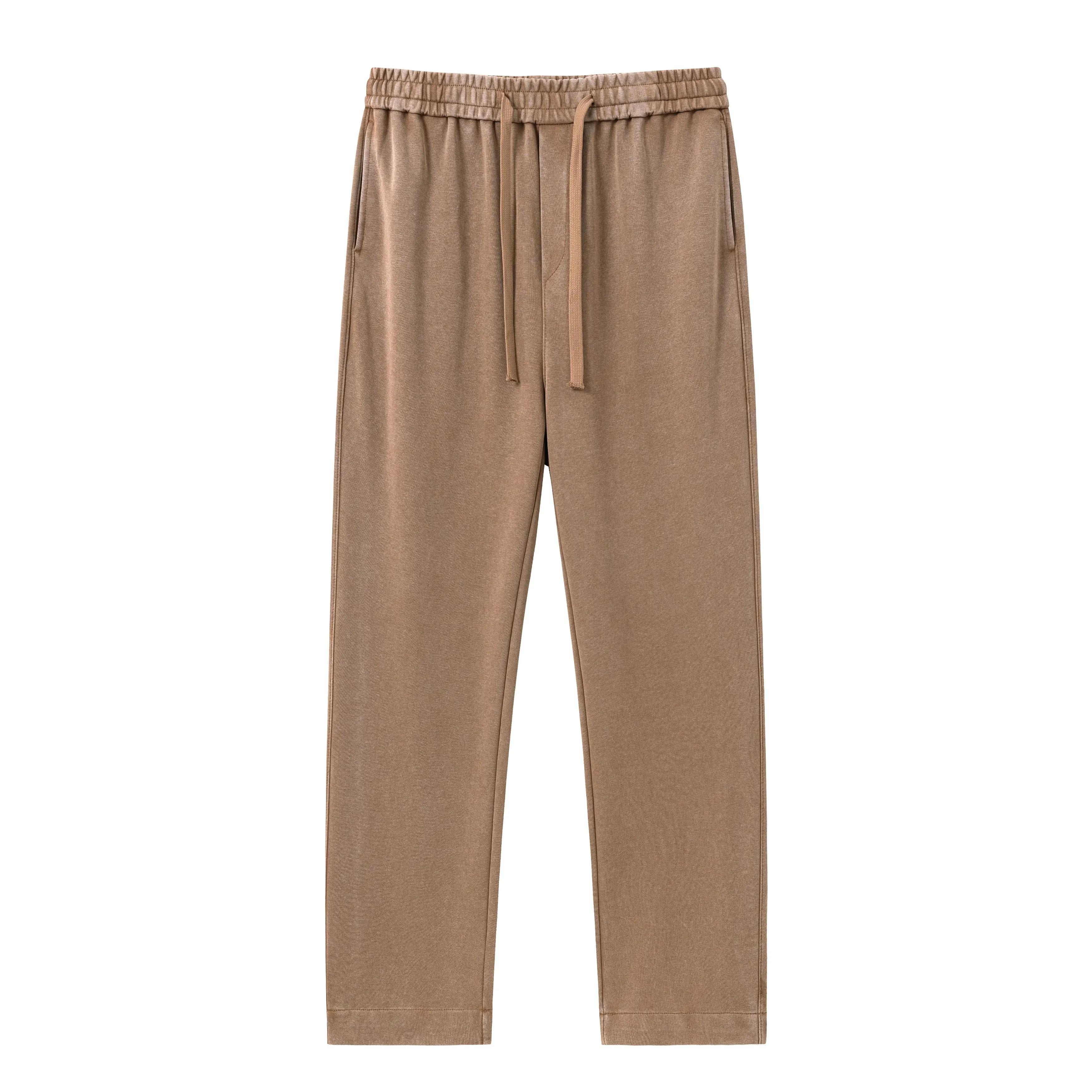 Men’s Plain Pure Cotton Casual Chic Drawstring Pants - Mid-Waist Elastic Waistband, Slim-Fitting Straight-Leg Long Trousers for Everyday Streetwear (Spring, Autumn)