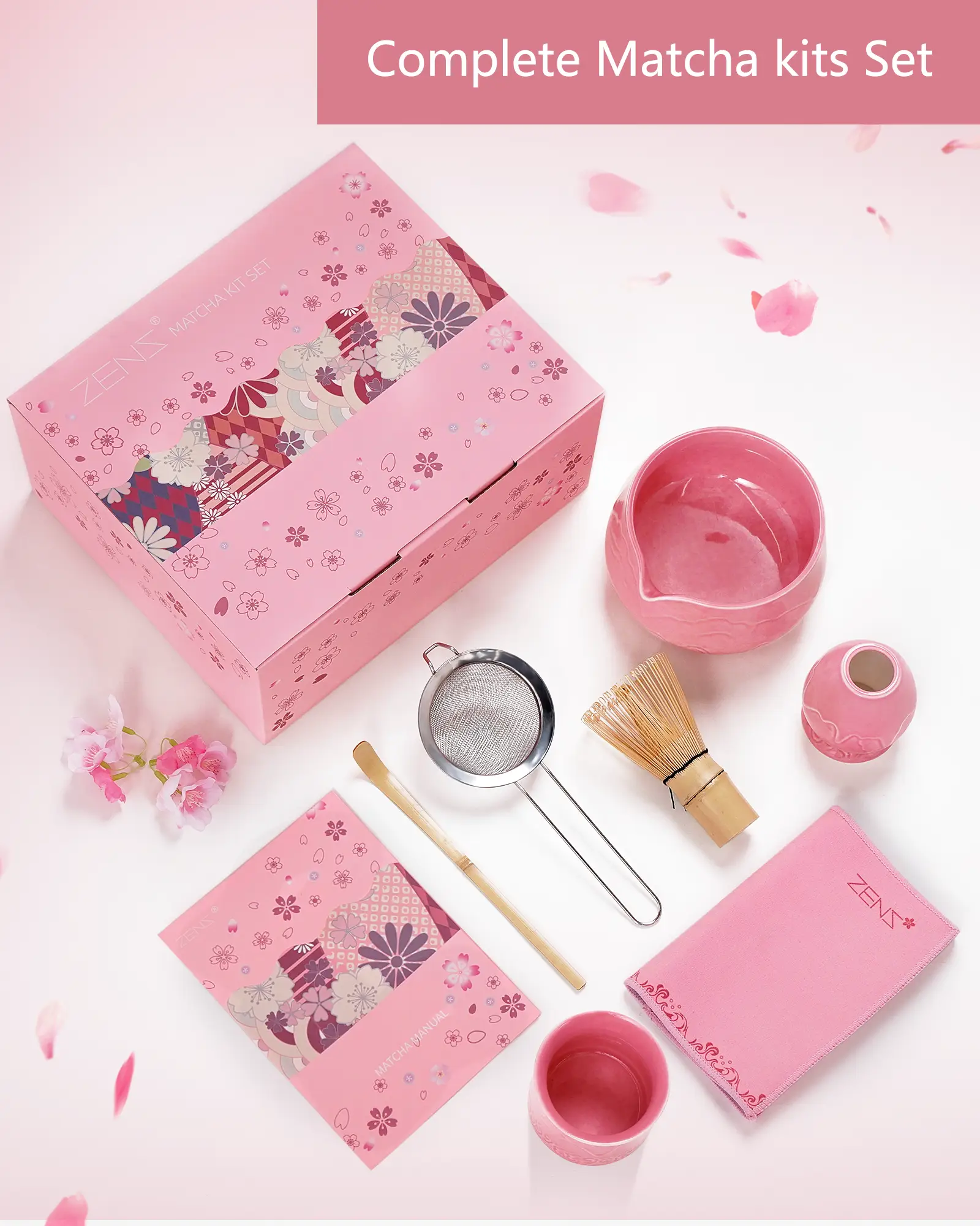 ZENS Complete Matcha Kit - 5/6/7 Pcs Set with Ceramic Bowl, Bamboo Whisk, & Accessories - Japanese-Inspired Matcha Ceremony Set for Lovers