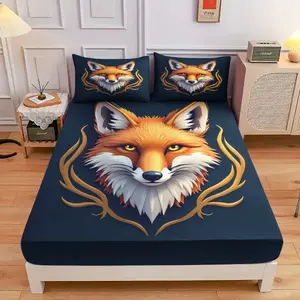 3PCS fox-themed fitted sheet set, high-definition digital print, soft and breathable 100% polyester, perfect gift, suitable for all seasons, ideal for family and friends, clearance sale