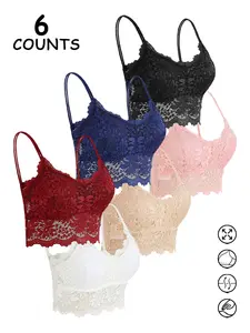 6 Pack Sexy Lace Lingerie Cami Tops Comfortable Fitted Design Multi-Color Options Stylish Casual Wear for All Seasons Underwear