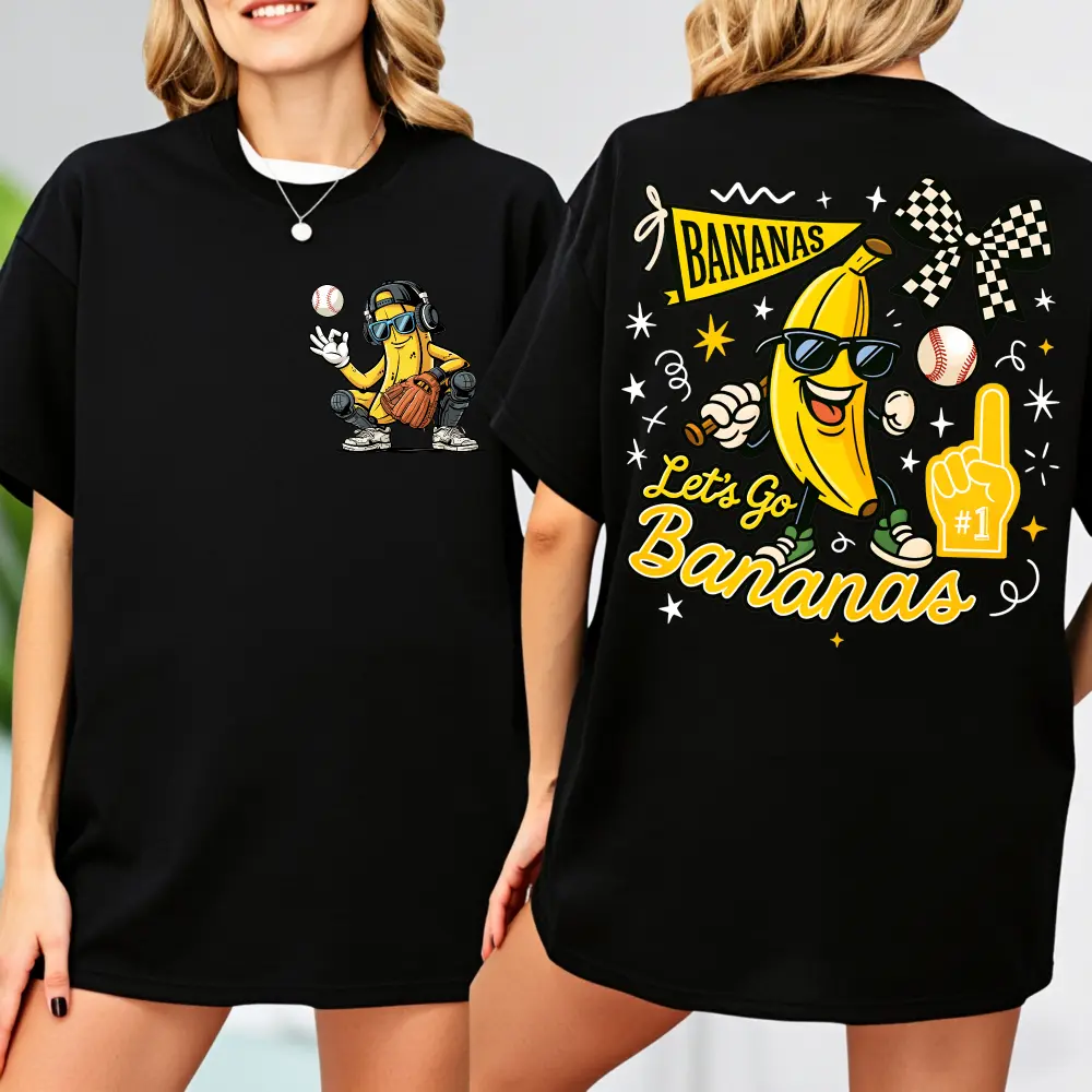 Banana T-shirt, Banana Baseball Shirt, Funny Catcher Fruit T-shirt, Double-sided Printing Hip Hop Banana Shirt, Baseball T-shirt, Baseball Gift, Baseball Mom T-shirt