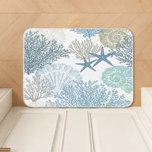 1 pc blue coral pattern carpet, coastal nautical rectangular indoor area rug, fall decor starfish & shell ocean theme carpet, bedroom rug, ideal gift for family and friends, living room rug, floor mat, living room decor,