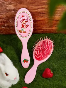 Strawberry Shortcake X SHEIN Cartoon Character & Strawberry Print Pink Hand Fan Hair Brush, Valentine's Day