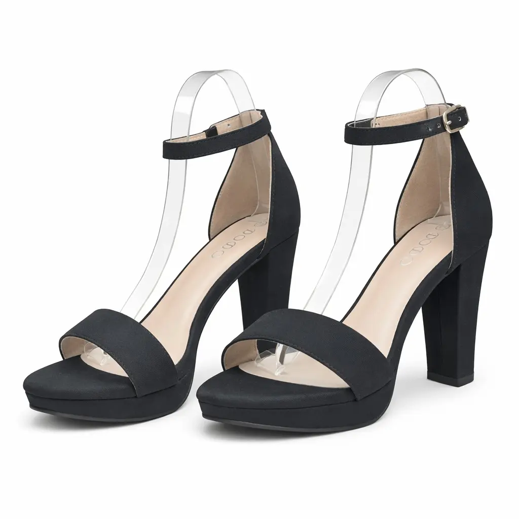 Tacones Negros Elegantes para Mujer - Sandalias con Plataforma y Correa