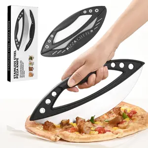 【Clearance sale】12" Pizza Cutter Rocker -Razor Sharp Stainless Steel Slicer Knife with Blade Cover, Professional Nonstick Pizza Slicer With Cover