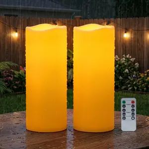 【Set of 2】4"×10" Large Outdoor Waterproof Flameless Candles Ivory White with Timer & Remote, Battery Operated LED Flickering Pillar Candles for Patio Porch Halloween Christmas Lantern, #SummerVibes