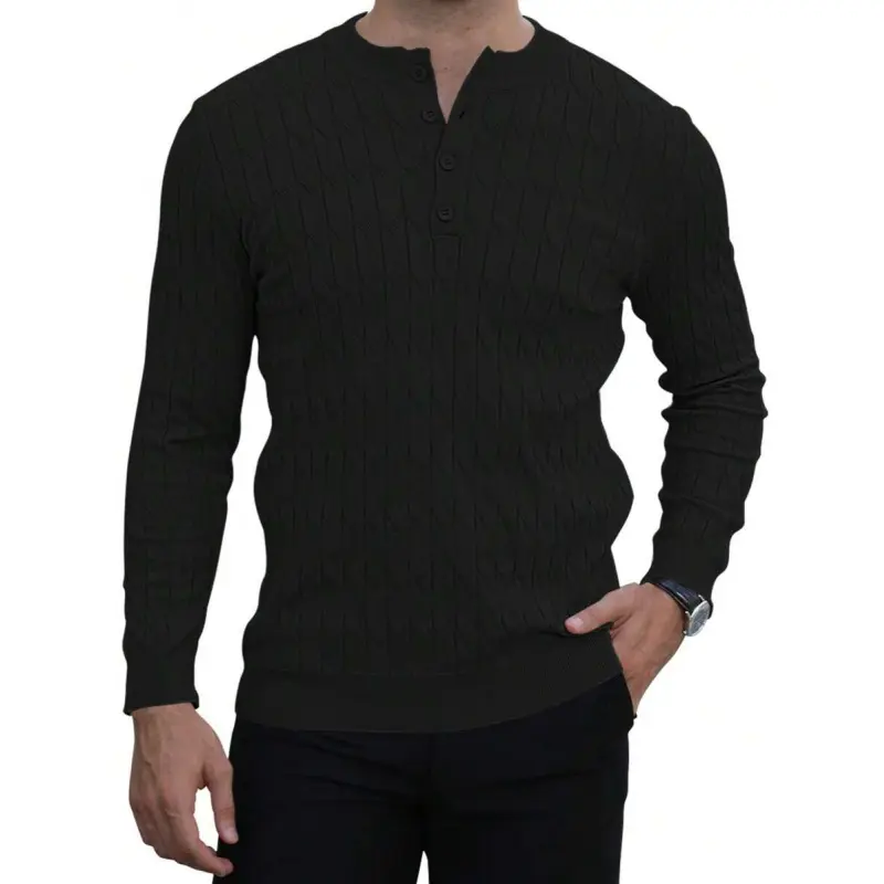 Men's Knit Henley Sweater Long Sleeve Button Down Fall Sweaters And Pullovers