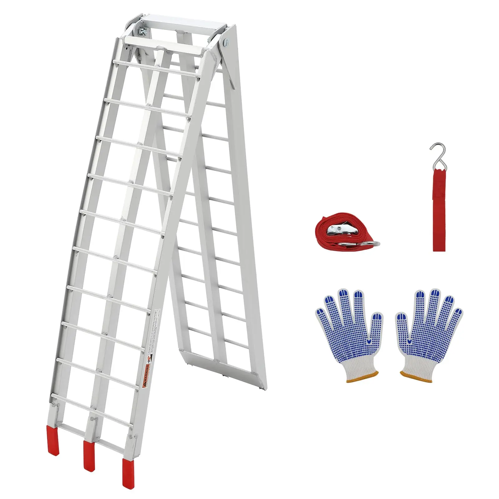 Garvee 7.5 Foot Folding Aluminum Motorcycle Ramp with 750 LB Capacity, Designed for Pickup Trucks, Featuring Crossbar Rungs and Rubber Tipped Ends, Dimensions 89 x 12 Inch, 1 Piece