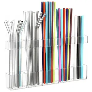 Straw Holder for Cabinet Door Reusable Tumbler Straw Organizer Storage Container Mount for Kitchen Counter Cupboard Door Transparent 9.5inch Space Saving Multi Purpose Design