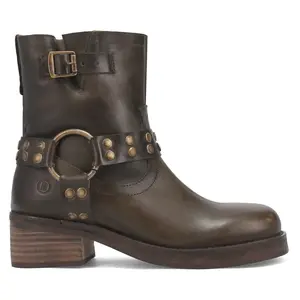 Dingo Womens Anarchy Studded Motorcycle Casual Boots Ankle Mid Heel 2-3" - Brown