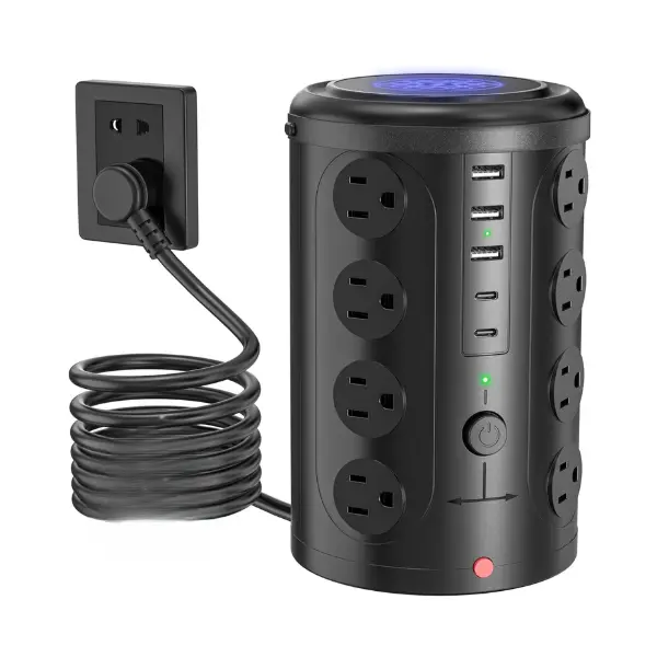 Power Strip Tower Surge Protector – 16 AC Outlets, 5 USB Ports (2 USB-C), 6FT Extension Cord, Heavy Duty Charging Station for Home, Office, Dorm Essentials Cover