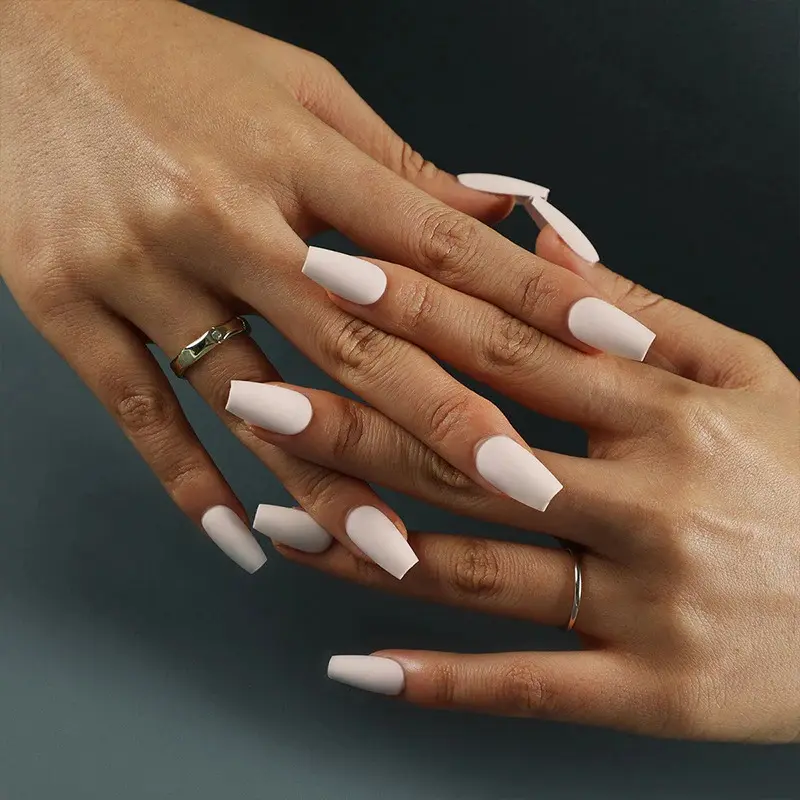 Vanilla Girl Aesthetic Matte Press Ons | Velvet Light Pink Coffin Fake Nails