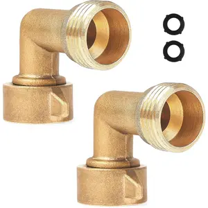 2Pack 3/4" Solid Brass 90-Degree Hose Elbow, RV Water Hookup Adapter, Garden & Residential Outdoor Faucet Accessory