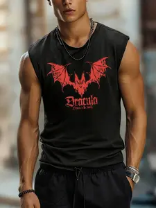 Men's Dracula Vampire Bat Print, Muscle Tank Top, Sleeveless Workout, Gym Athletic Fitness Vest, Quick Dry, Streetwear Casual Shirts for Men, Basic Muscle Tee, Gym Wear Workout Tank Top, Sleeveless Gym Tops, Sport Vests, Athletic Style Activewear