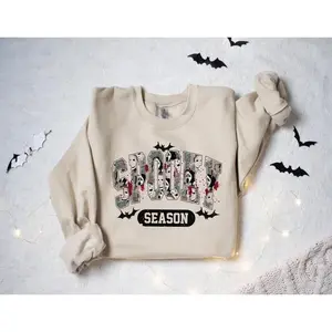 SpookySeasonHalloweenSweatshirt,FunnyGhostGraphicSweatshirt,FallPartyOutfitIdea,FullColorCasualCrewneckforMenandWomen,UnisexHorrorGift,ClassicHalloweenStyle
