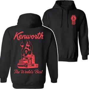 Kenworth Hoodie Sweatshirt T-Shirt Featuring Red Kenworth Truck Graphic and Logo on Back with “The World’s Best” Slogan, Soft Cotton Fabric, Unisex Fit for Men and Women, Perfect for Truck Fans