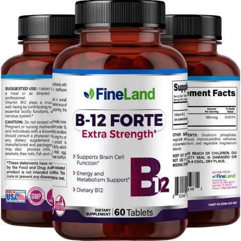 FineLand B-12 FORTE Supports Brain Cell Function, Energy and Metabolism Support, Dietary B12 Healthcare Supplement