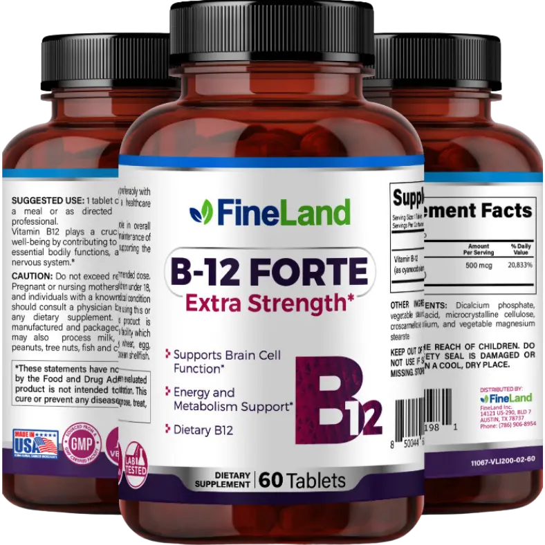 FineLand B-12 FORTE Supports Brain Cell Function, Energy and Metabolism Support, Dietary B12 Healthcare Supplement