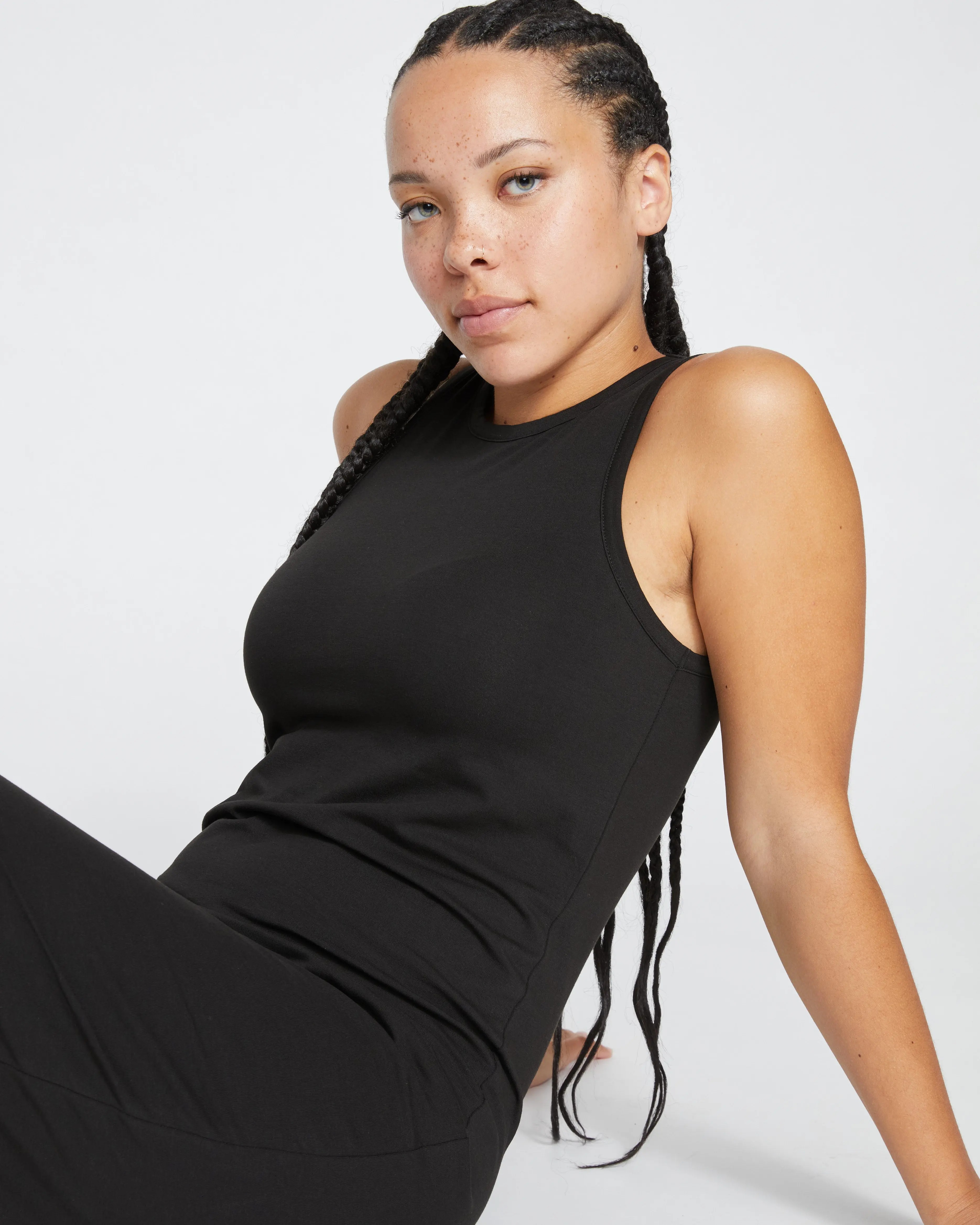 Soft Peruvian Cotton Tank Dress for Women, High Neck Sleeveless Cutaway Style for Casual Warmer Wear, Essential, Soft Touch, Basic, Lady, Clothes, Super Soft