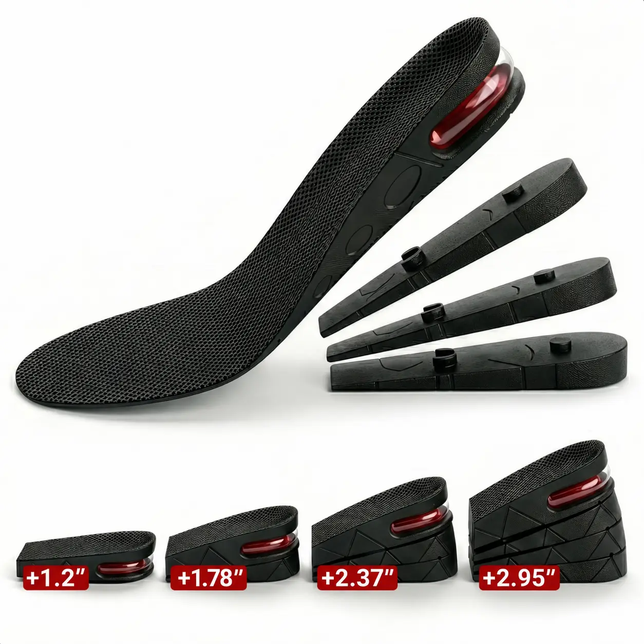 4-Layer Height Increase Insoles for Men & Women, 1.37-2.96 in Lift