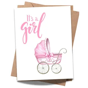 It’s a Girl Baby Shower or Newborn Celebration Card for Parents – Cute & Heartfelt Gift for New Moms, Dads, Friends, or Family