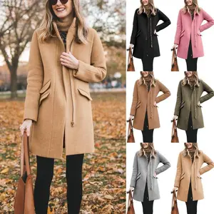 Goranbon Womens Long Coat Classic Open Front Zip Up Casual Winter Wool Blend Over Pea Coats Long Jackets