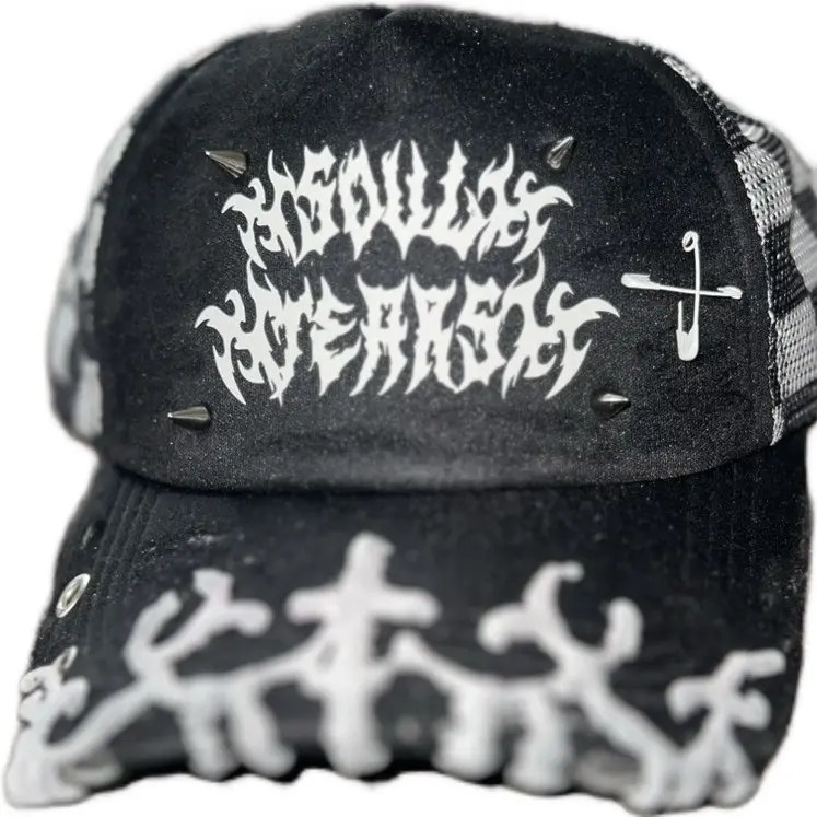 Soul Tears Distressed Spike Trucker Hat - Limited Edition with Detachable Brim Vintage Adjustable junk Trashy Style