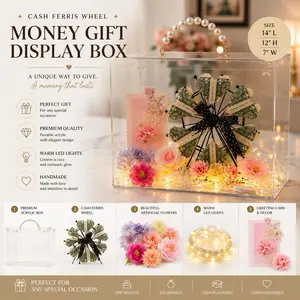 DIY Ferris Wheel Cash Gift Box with LED Lights, Acrylic Money Gift Kit for Birthday, Graduation, Anniversary