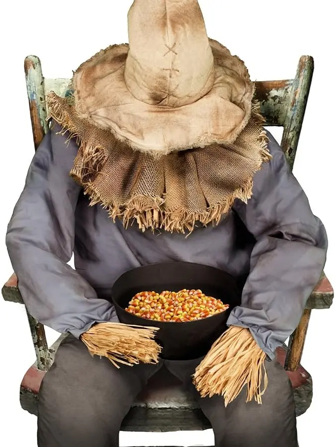 Spirit Halloween 4 Ft 7 In Sitting Scarecrow Animatronic, Multicolor