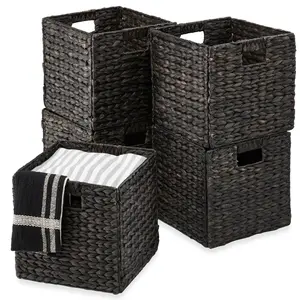 Best Choice Products Set of 5 Handwoven Water Hyacinth Storage Baskets – Natural Collapsible Organizers with Handles