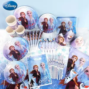 Frozen Officially Licensed Disposable Cups Elsa Anna Olaf Birthday Party Decor Gift Set Cartoon-themed Tableware Flatware Set with Case Portable Dining Set Disney