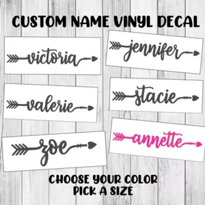 Custom Name Decal Personalize Cursive Lettering Heart Vinyl Sticker Organiser, Bottles, Cups, Canister, Tin, Laptop, Luggage, Car, Truck, Window, Wall