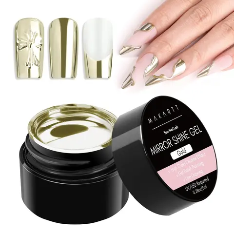 Makartt 8ml Chrome Gel Nail Polish - Metallic 3D Metal Painting Soak-Off Glossy Mirror Effect Nail Glue Gel, UV/LED Curing Cured for Adults, Liquid Chrome for Home Salon DIY Manicure, Lasts Over 2wks