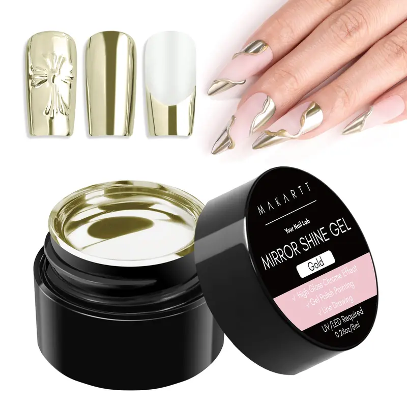 Makartt 8ml Liquid Chrome Gel Nail Polish - Metallic 3D Metal Painting, Glossy Mirror Effect, UV/LED Cure (Curing Needed), Butterflies Design, Soak-Off for Home & Salon DIY Manicure, Lasts Over 2wks