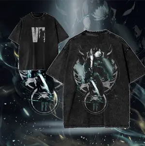 Final Fantasy VII V4 Washed Graphic Tee,FF VII Vintage Cotton Hoodie Sweatshirts for Game Fans, Casual Streetwear Menswear, Gamer Gift, Streetwear