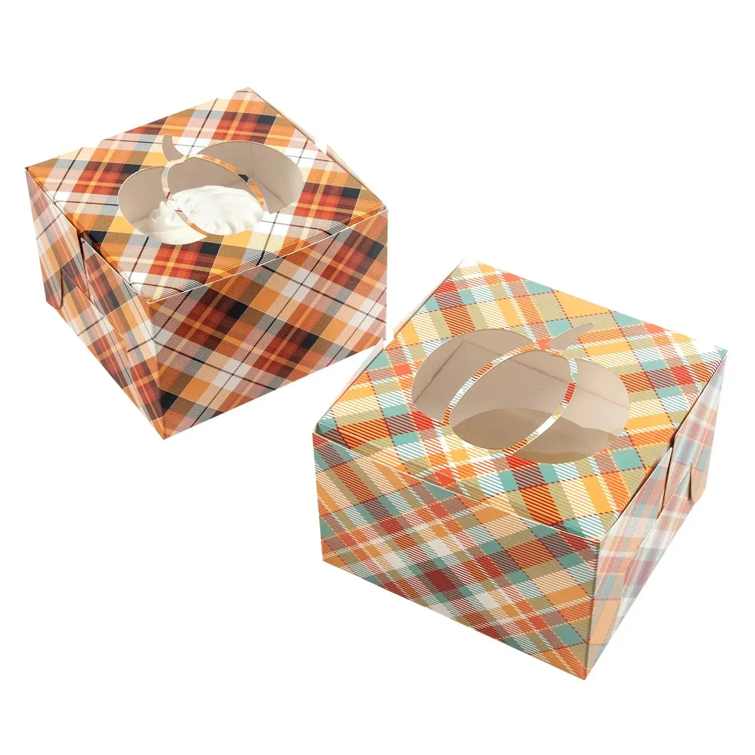 Fall Pumpkin Cardstock Cupcake Boxes – 4 1/2" x 4 1/2" x 3", 12 pieces