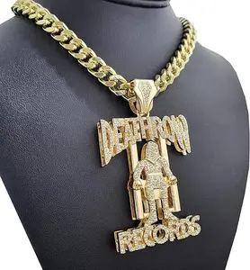 Large Rapper Style Charm Pendant & 10mm 18" 20" 24" 30" Iced Cuban Chain Hip Hop Necklace Jewelry Accessory for Men