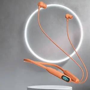 Wireless Neckband Bluetooth Headphones with Audio, Silicone In-Ear Earbuds, LED Power Display, Magnetic Design, 12H Battery, 38ms Low Latency, Sound Isolation, Button Control, Card & MP3 Support, Compatible with Phones & Tablets, for Sports & Gaming, Conn