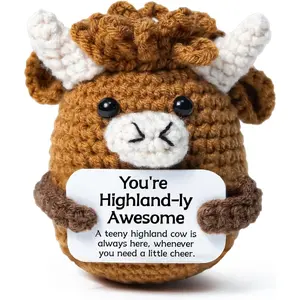 Positive Crochet Highland Cow Gifts, Emotional Support Desk Decor with Positive Messages for Women Men Coworker Friends Birthday Gifts