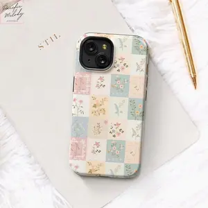 Coquette Patchwork Phone Case, Cottagecore Floral Phone Case, Floral Quilt Phone Case, Coquette Aesthetic Phone Case iPhone 17 16 15 13 13 12 11