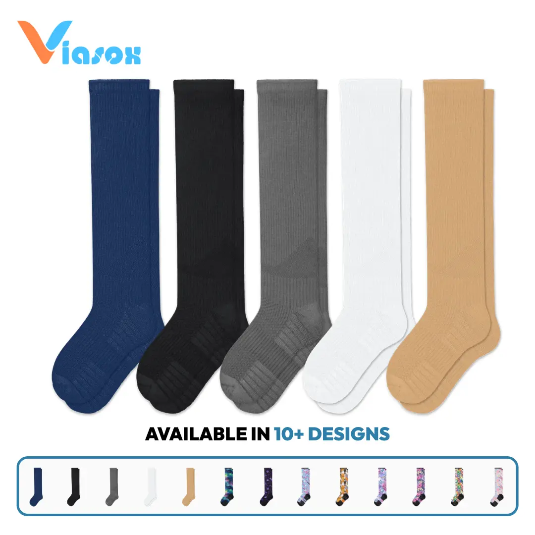 Viasox Unisex 5-Pack 12-15 mmHg Mild Compression Socks, Bamboo Blend, Seamless, Padded, Supportive, Gentle, Moisture-Wicking, Improved Circulation, Foot Pain Relief, Less Fatigue, Comfortable, Fit for Exercise, Travel